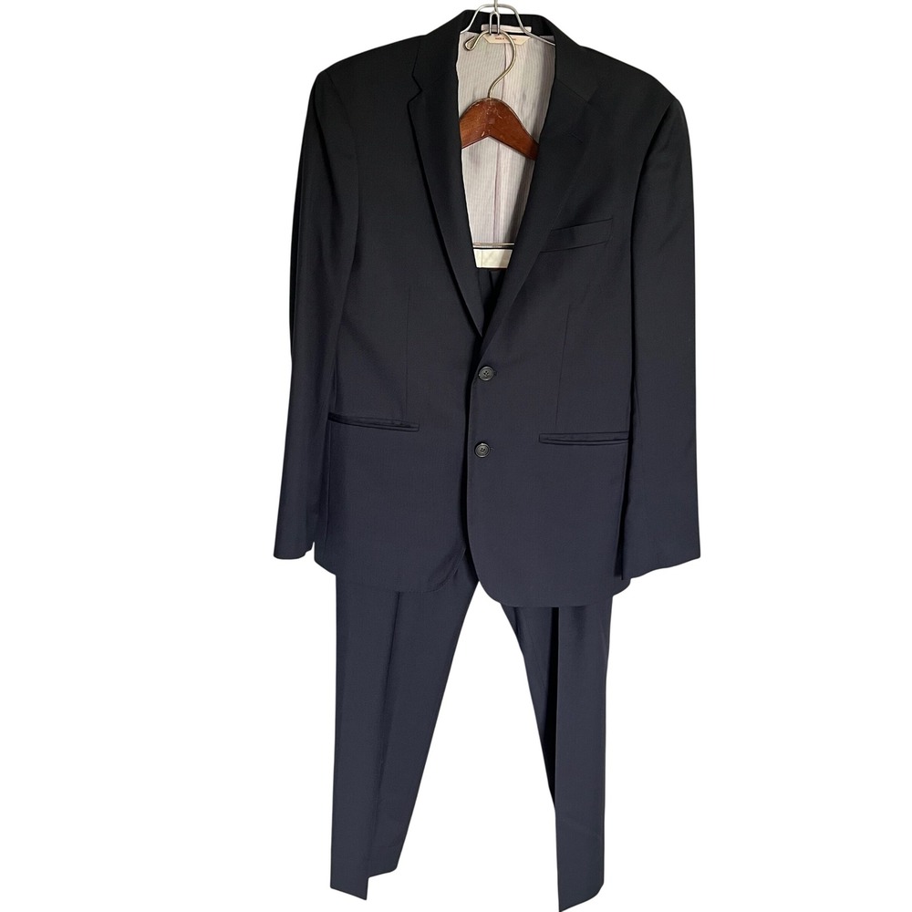 Brooks Brothers Red Fleece Men's 2pc Suit 38S Solid Black 30x27.5 Marzotto Wool